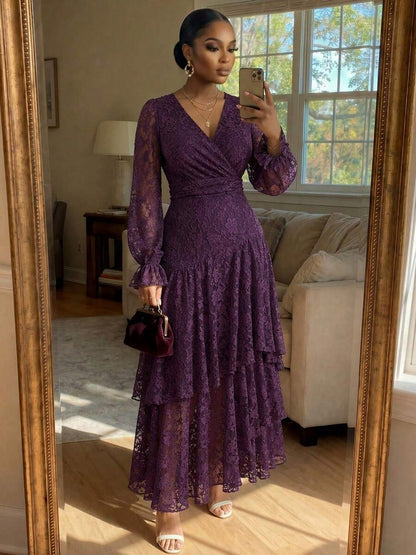 Chiffon Wrap Tiered Maxi Dress