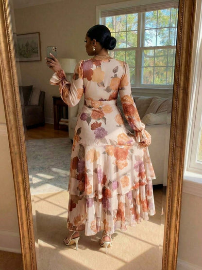Chiffon Wrap Tiered Maxi Dress