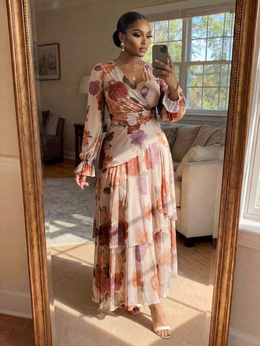 Chiffon Wrap Tiered Maxi Dress