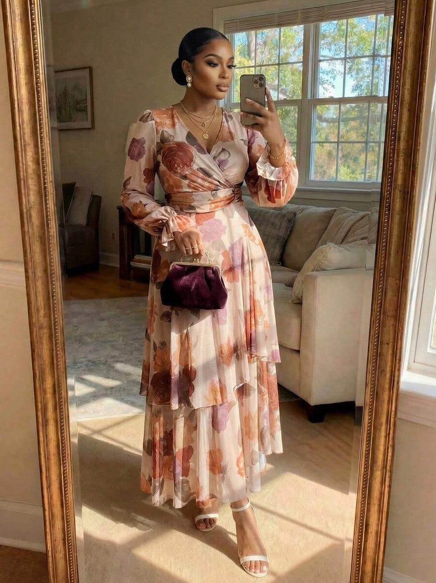 Chiffon Wrap Tiered Maxi Dress