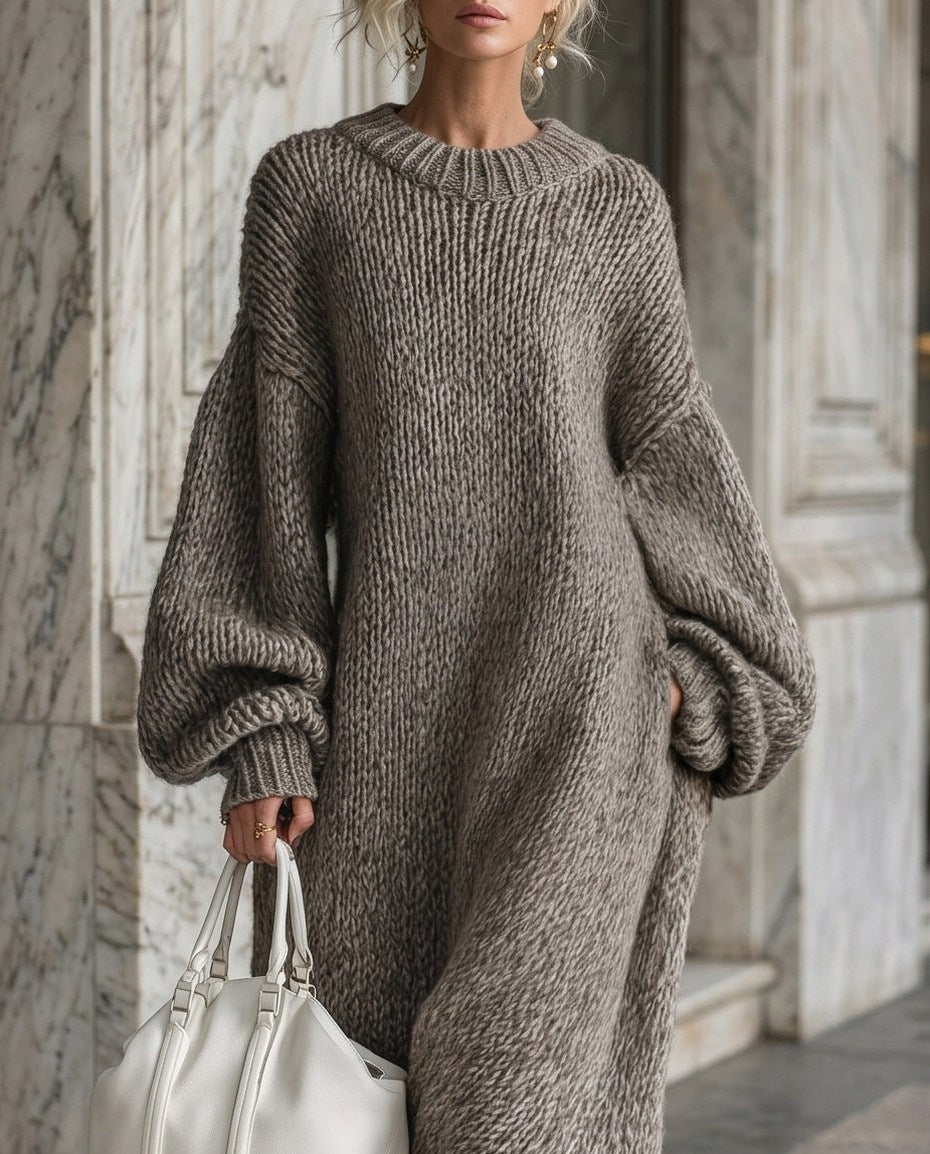 Chunky Knit Balloon Sleeve Sweater Dress
