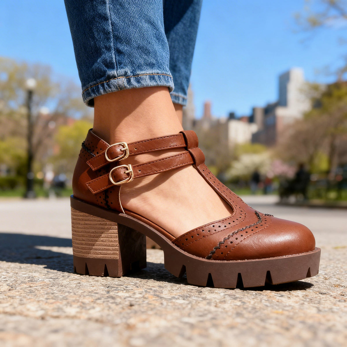Chunky Lug Sole Mary Jane Heels