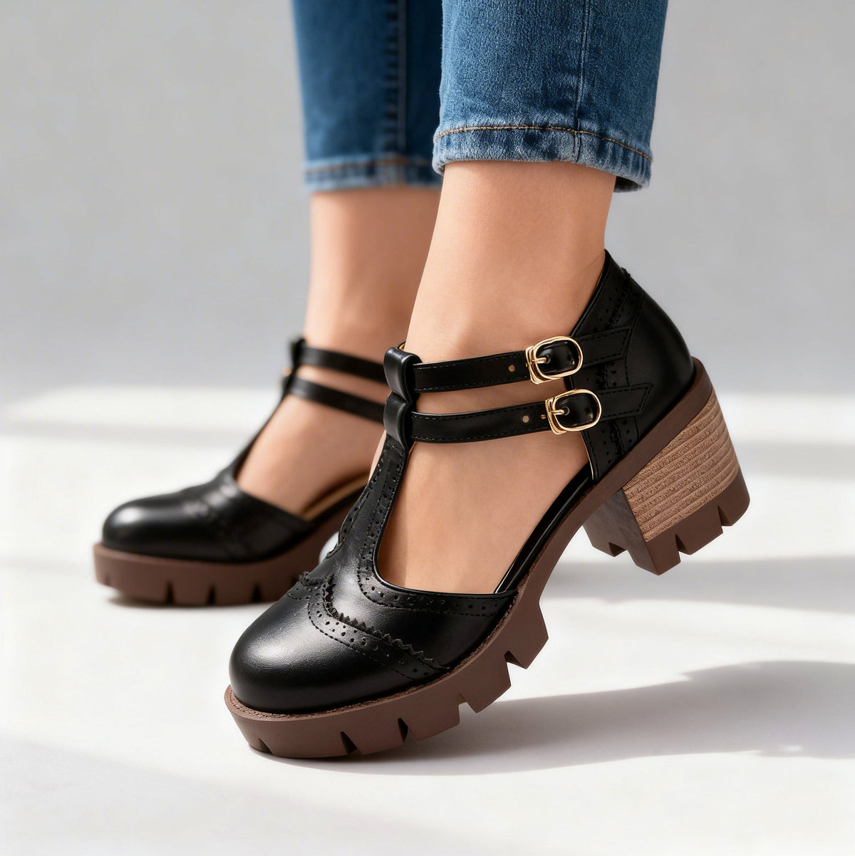 Chunky Lug Sole Mary Jane Heels