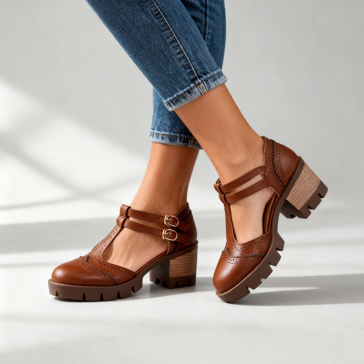 Chunky Lug Sole Mary Jane Heels