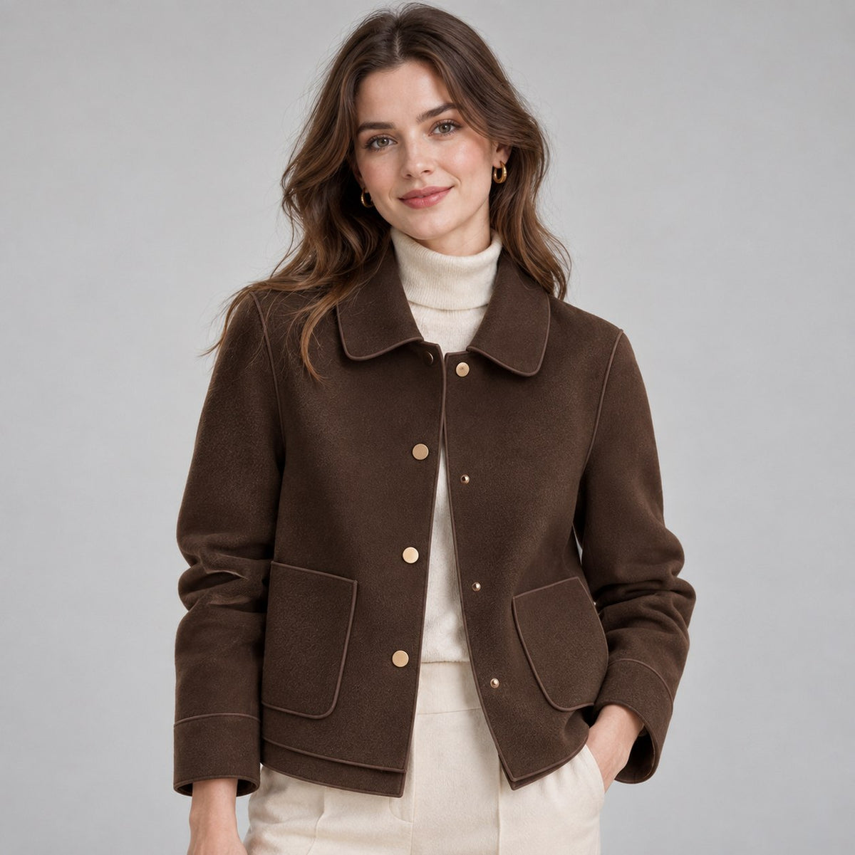 Collared Button Front Cropped Jacket