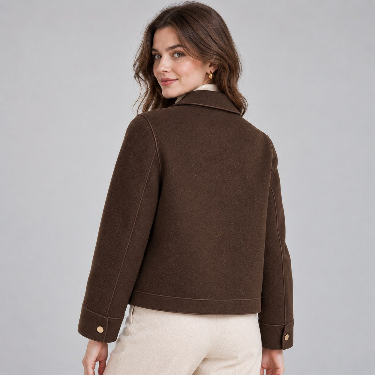 Collared Button Front Cropped Jacket