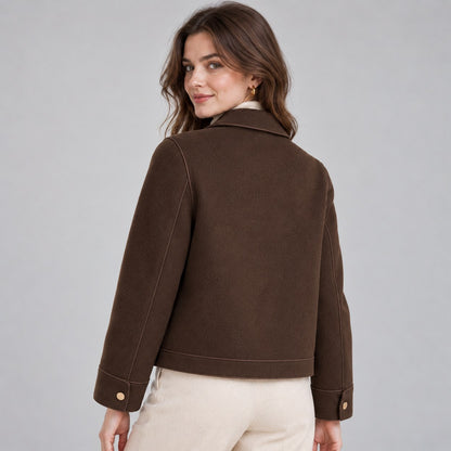 Collared Button Front Cropped Jacket