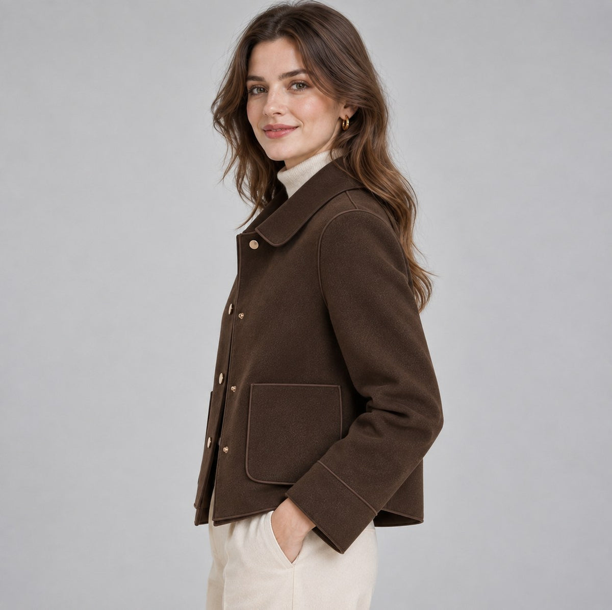 Collared Button Front Cropped Jacket