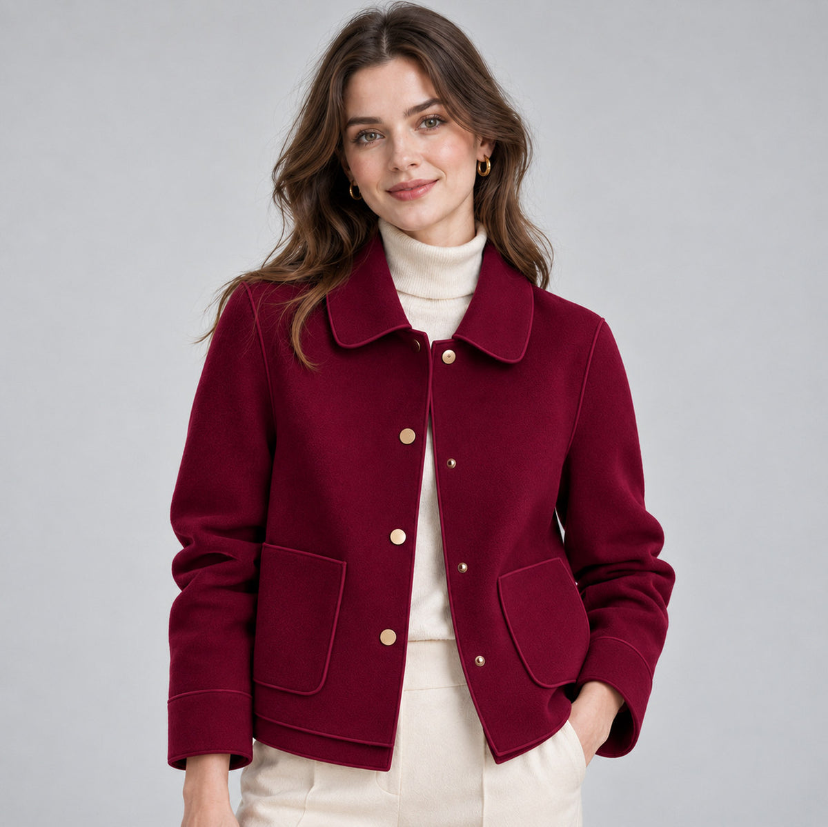 Collared Button Front Cropped Jacket