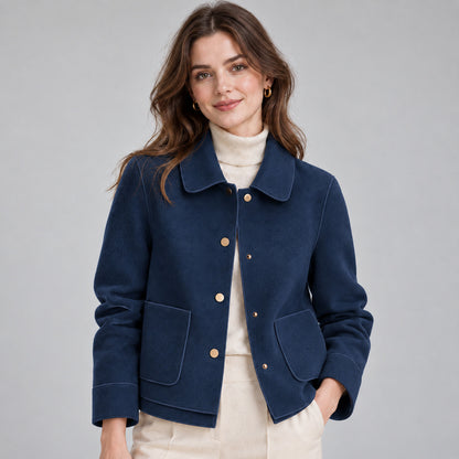 Collared Button Front Cropped Jacket