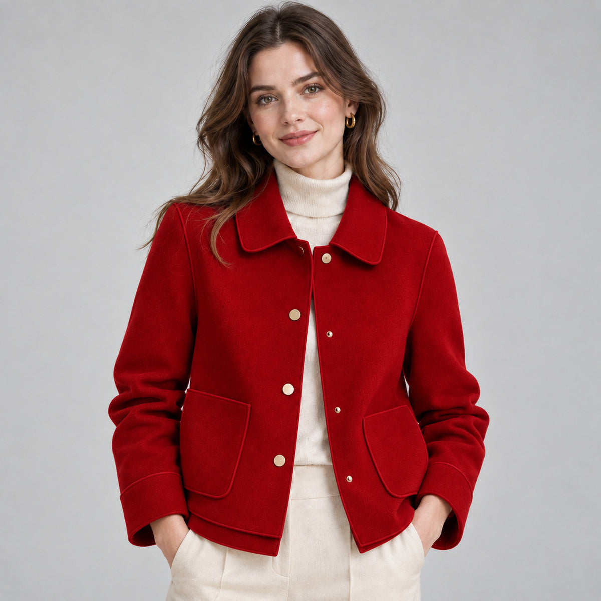 Collared Button Front Cropped Jacket