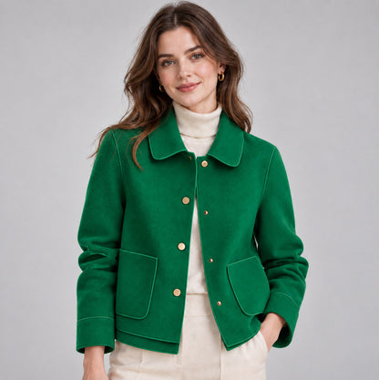 Collared Button Front Cropped Jacket