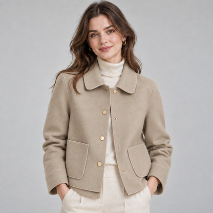 Collared Button Front Cropped Jacket