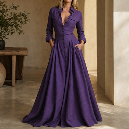 Collared Button Front Maxi Shirt Dress