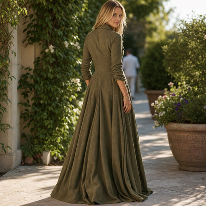 Collared Button Front Maxi Shirt Dress