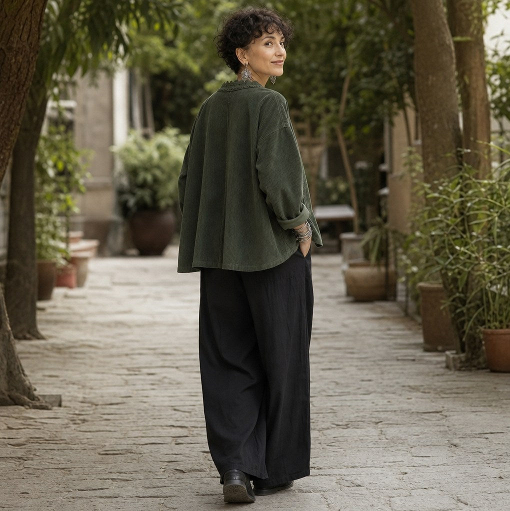 Corduroy Long Sleeve Lace Trim Jacket