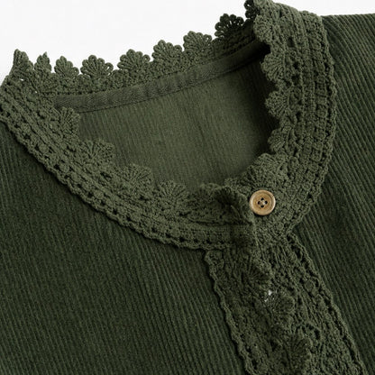 Corduroy Long Sleeve Lace Trim Jacket