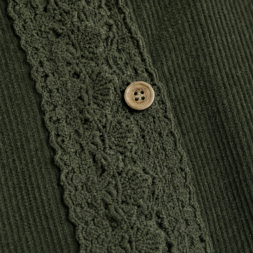 Corduroy Long Sleeve Lace Trim Jacket