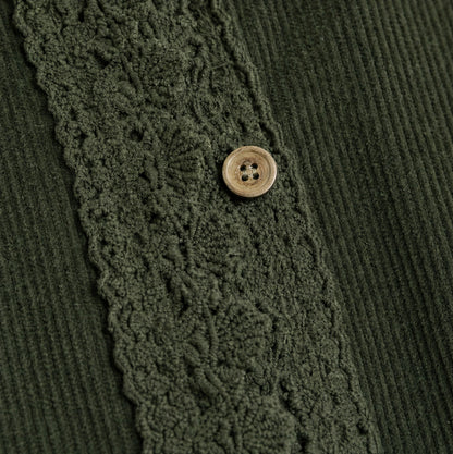 Corduroy Long Sleeve Lace Trim Jacket