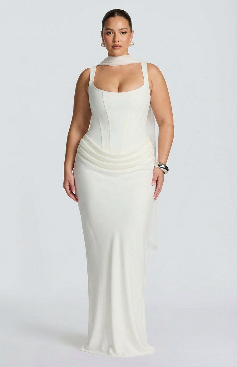Corset Draped Drop Waist Maxi Dress