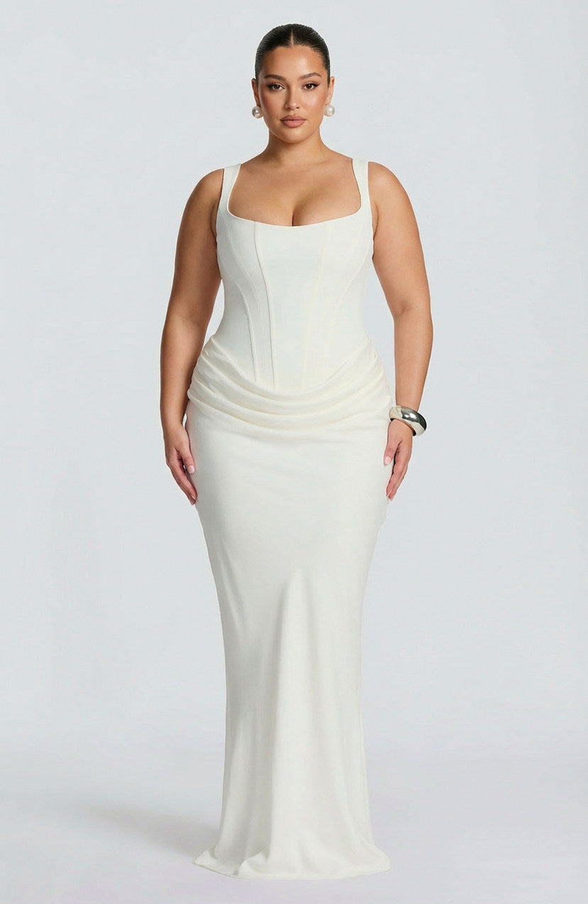 Corset Draped Drop Waist Maxi Dress