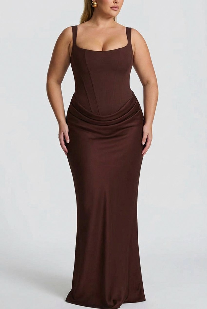 Corset Draped Drop Waist Maxi Dress
