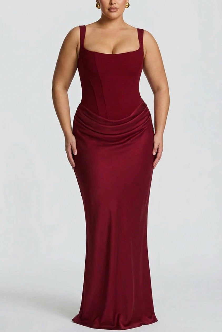 Corset Draped Drop Waist Maxi Dress