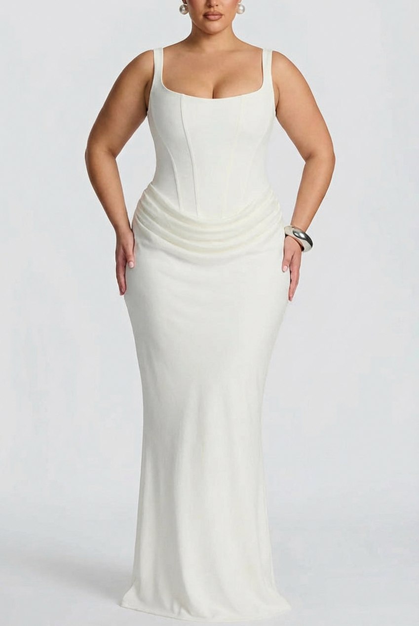 Corset Draped Drop Waist Maxi Dress