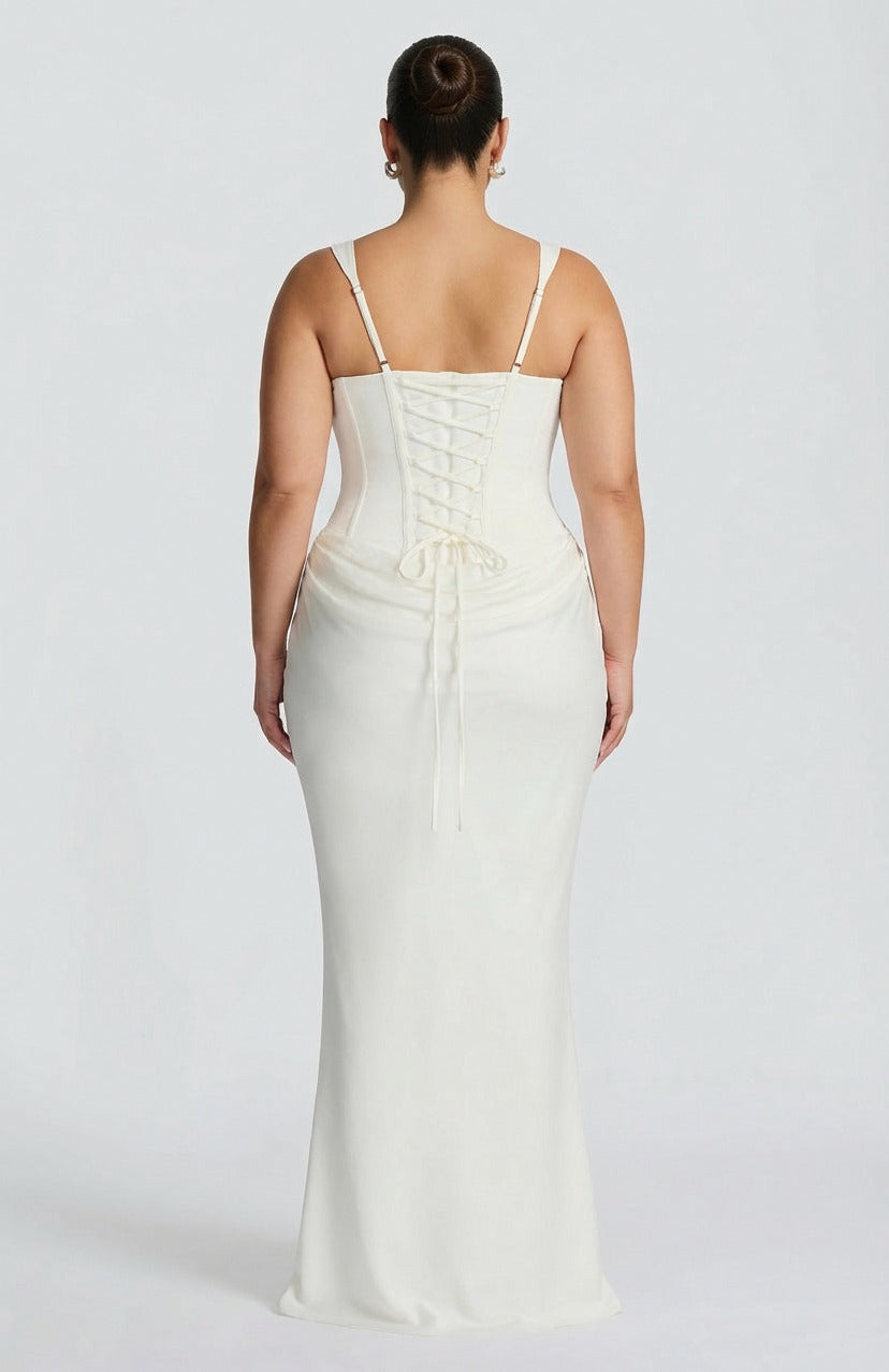 Corset Draped Drop Waist Maxi Dress