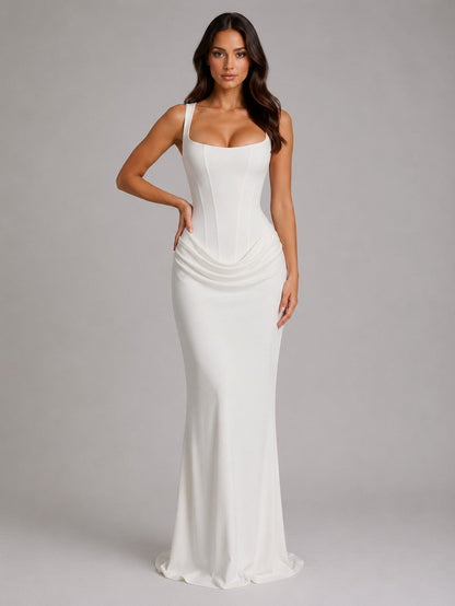Corset Draped Square Neck Maxi Dress