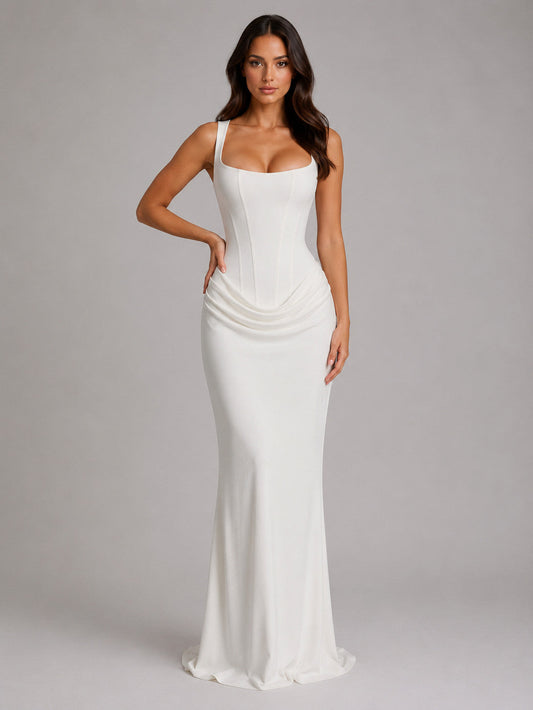 Corset Draped Square Neck Maxi Dress