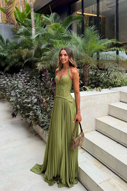 Corset Pleated Maxi Dress