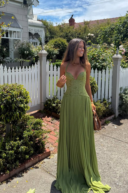Corset Pleated Maxi Dress