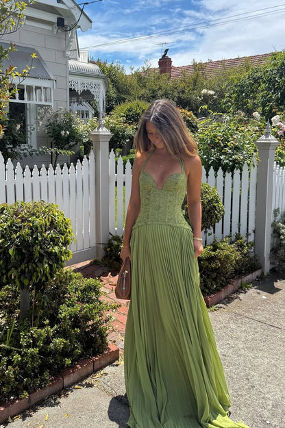 Corset Pleated Maxi Dress