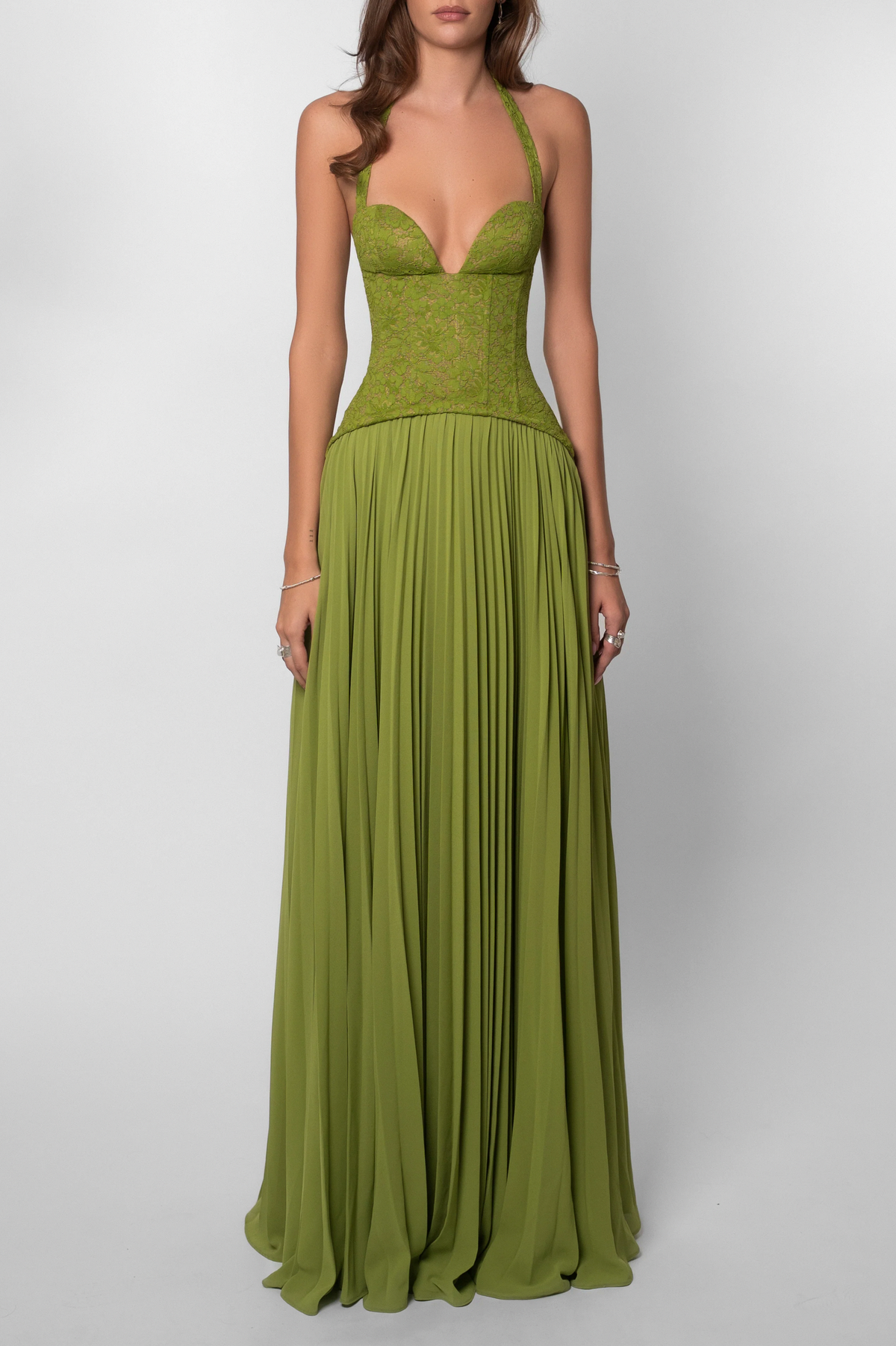 Corset Pleated Maxi Dress