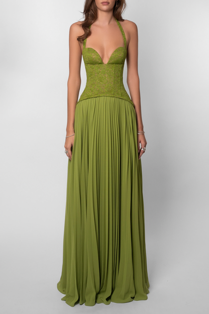 Corset Pleated Maxi Dress