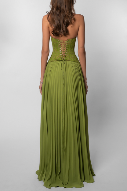 Corset Pleated Maxi Dress