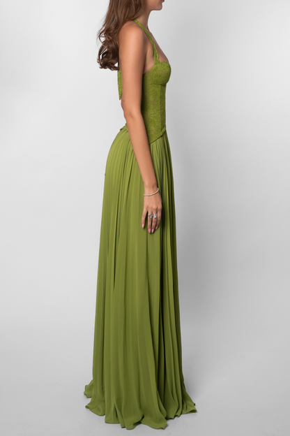 Corset Pleated Maxi Dress