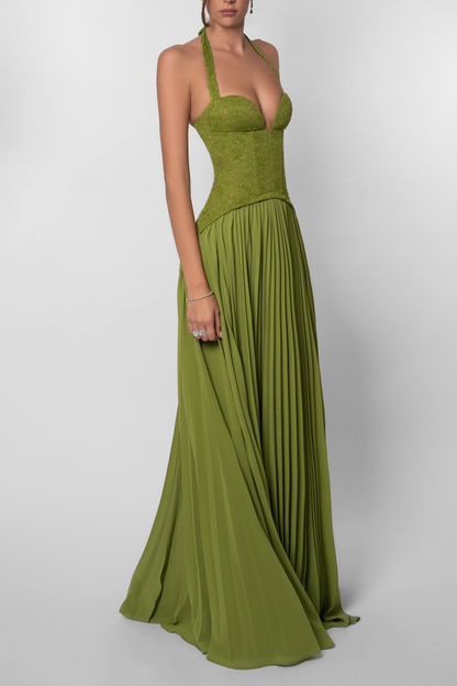 Corset Pleated Maxi Dress