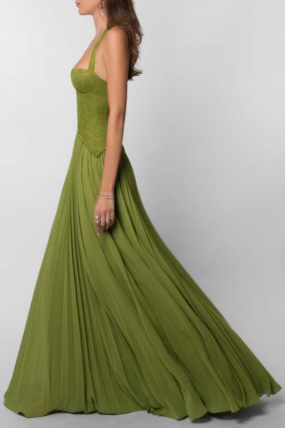 Corset Pleated Maxi Dress