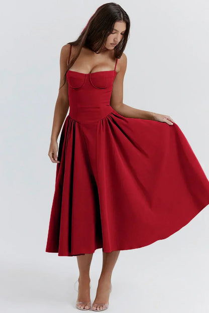Corset Pleated Midi Dress