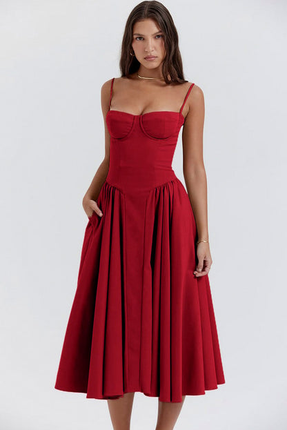 Corset Pleated Midi Dress
