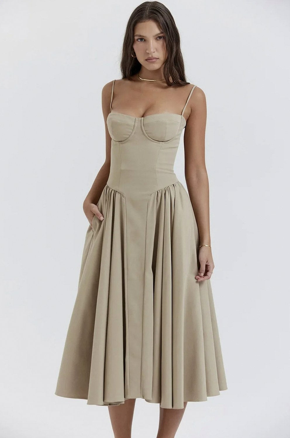 Corset Pleated Midi Dress