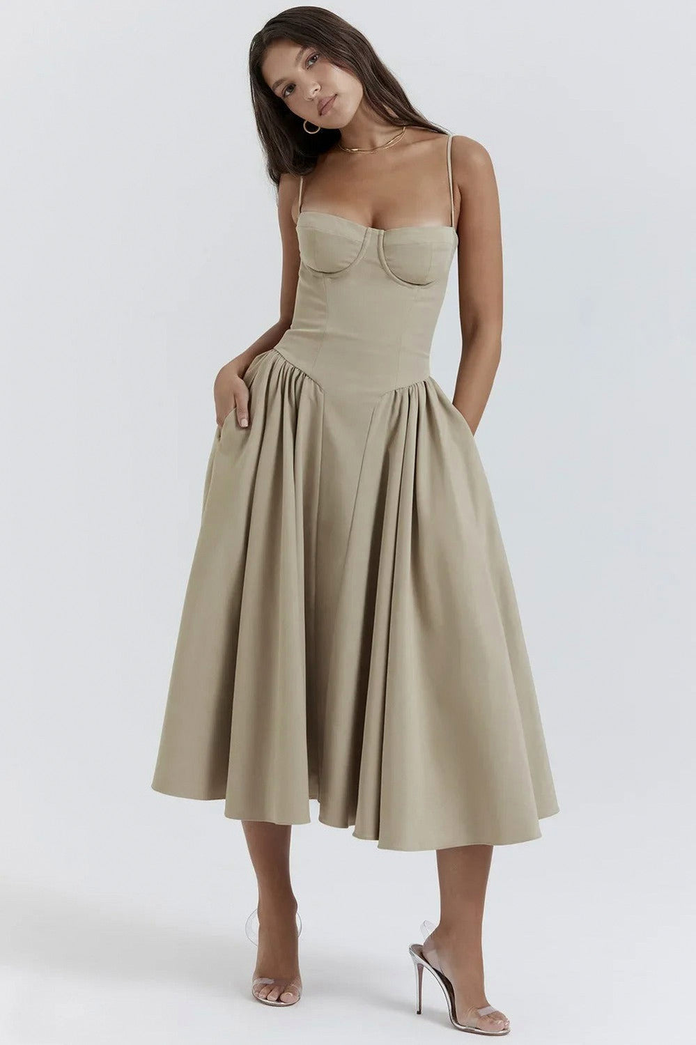 Corset Pleated Midi Dress