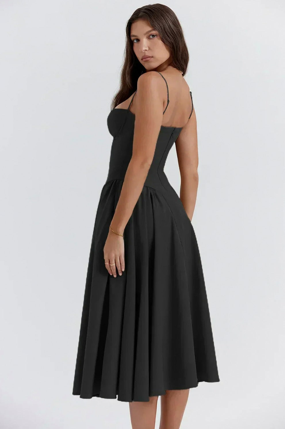 Corset Pleated Midi Dress