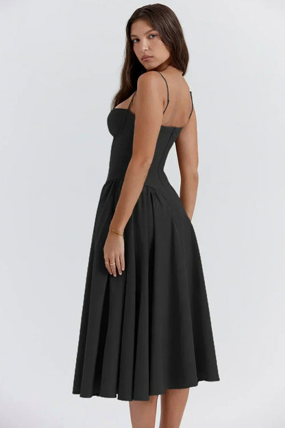 Corset Pleated Midi Dress