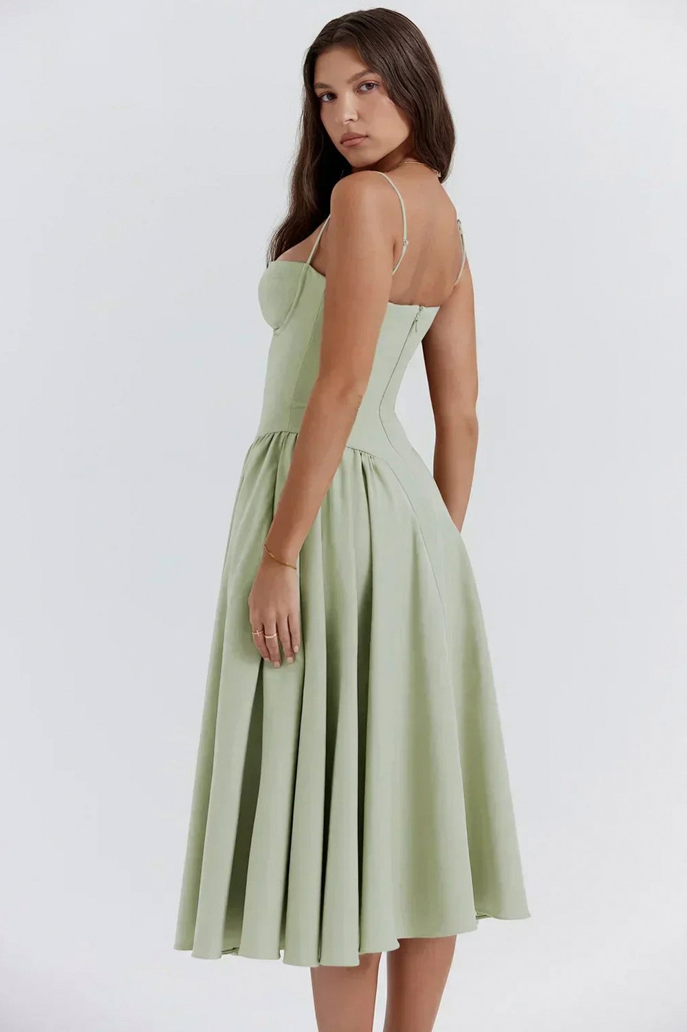 Corset Pleated Midi Dress
