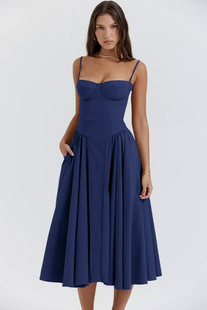 Corset Pleated Midi Dress