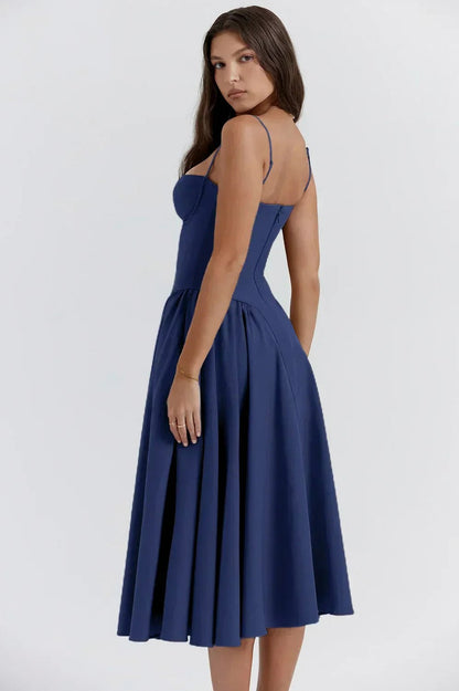 Corset Pleated Midi Dress