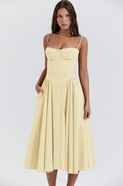 Corset Pleated Midi Dress